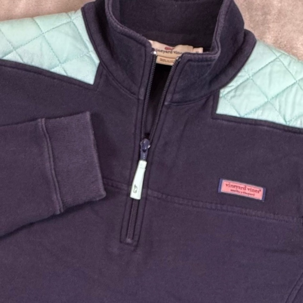 Vineyard Vines Navy Blue Quilted Shoulder 1/4 Zip Cotton Pullover Sweatshirt M